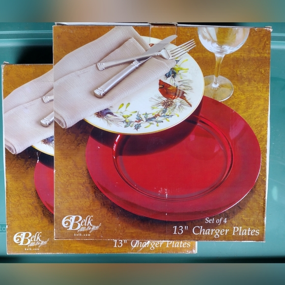 Set of 4 Red Charger Plates by HOME ACCENTS - Picture 2 of 3